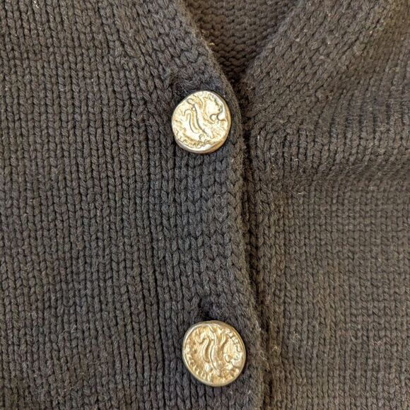 Zara knit black chunky oversized sweater with gold lizard buttons - Picture 4 of 6